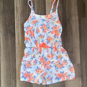 Little Lass Floral Kids Romper - White, Orange, Blue 4T